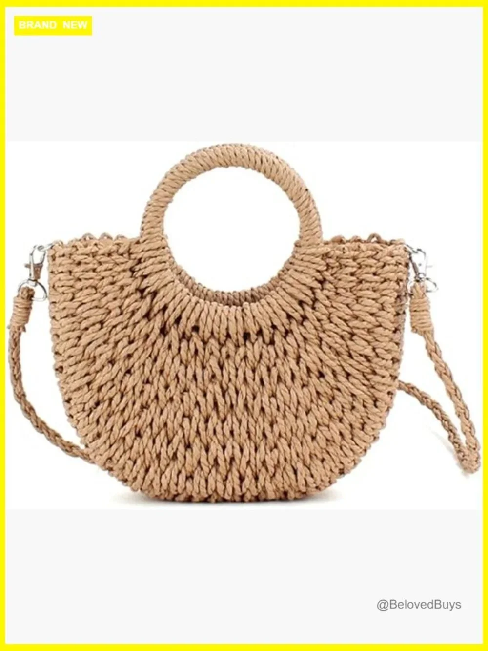 Handwoven Rattan Straw Mini Bag, Crossbody Shoulder Tote for Summer Beach Travel